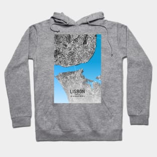 Lisbon City Map Blue, White and Black Hoodie